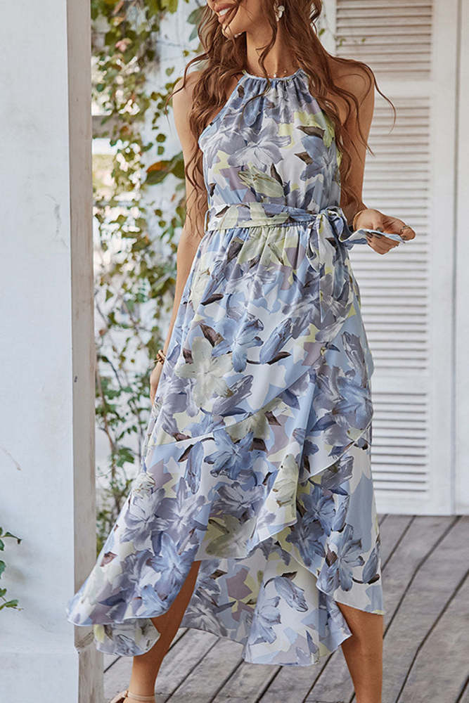 Floral Print Halter Neck Maxi Dress