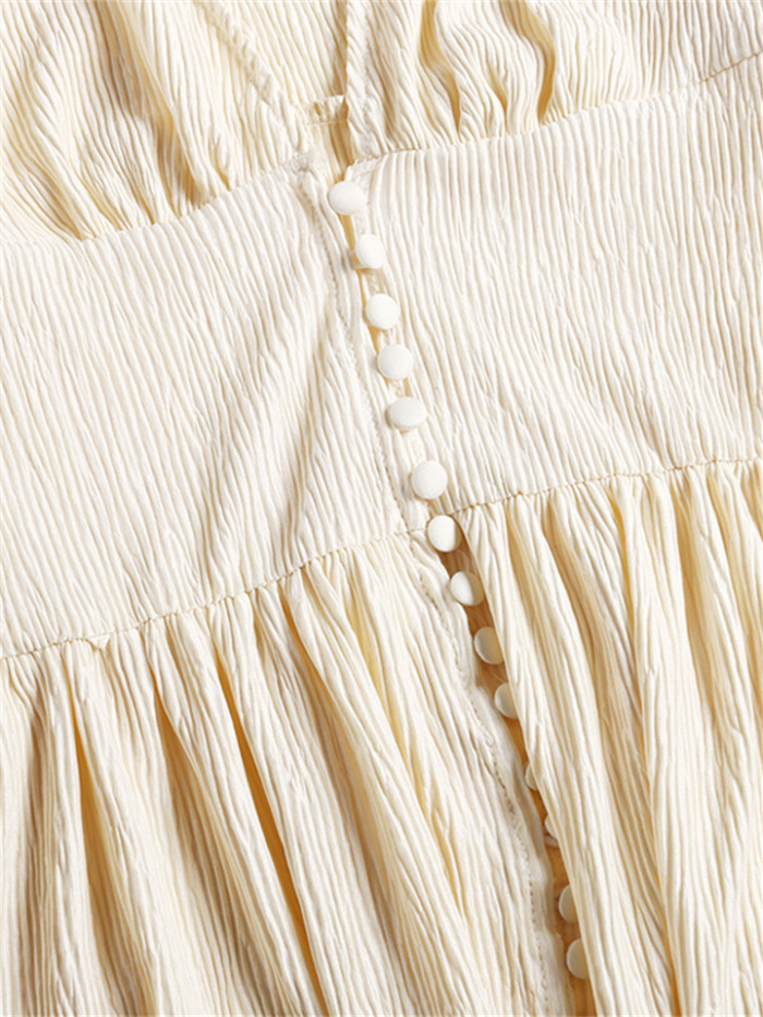 French Retro V-Neck Long Skirt Waist Fold Loose Dress