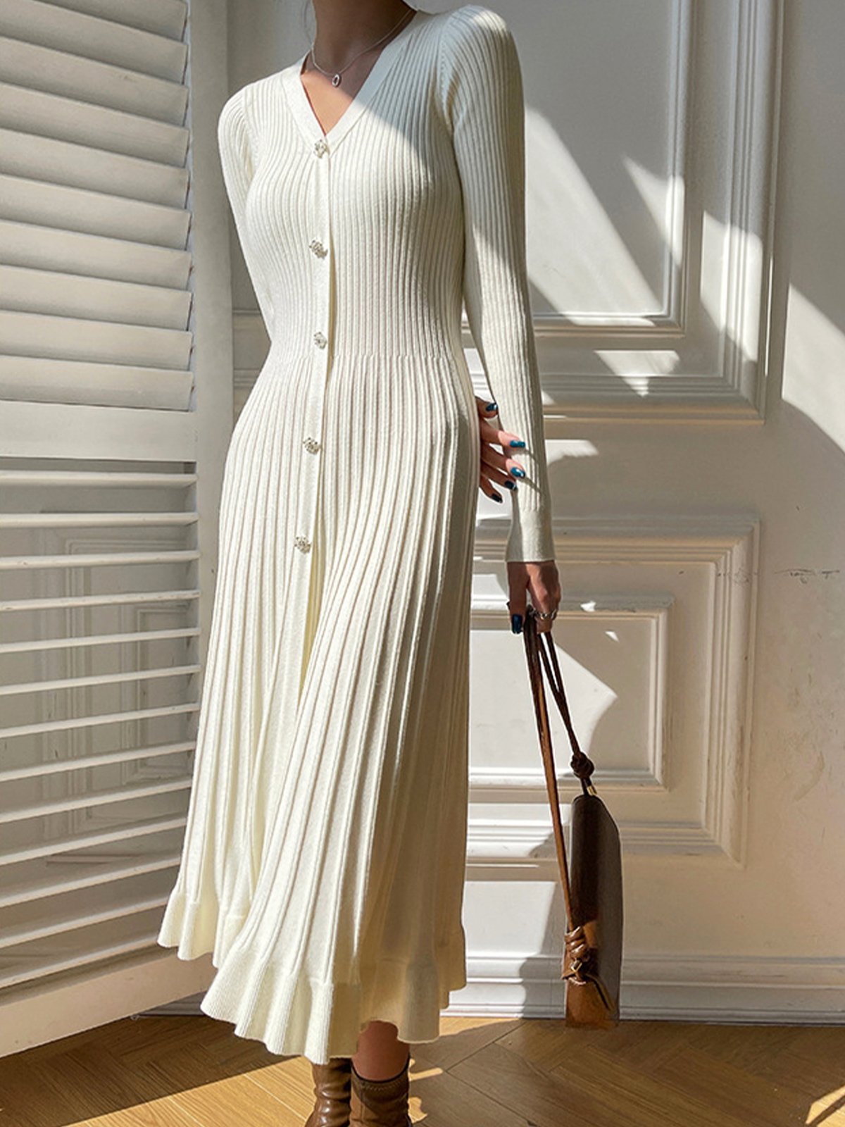 Panel Sleeve Maxi Sweater Dress - Elegant Modern Silhouette