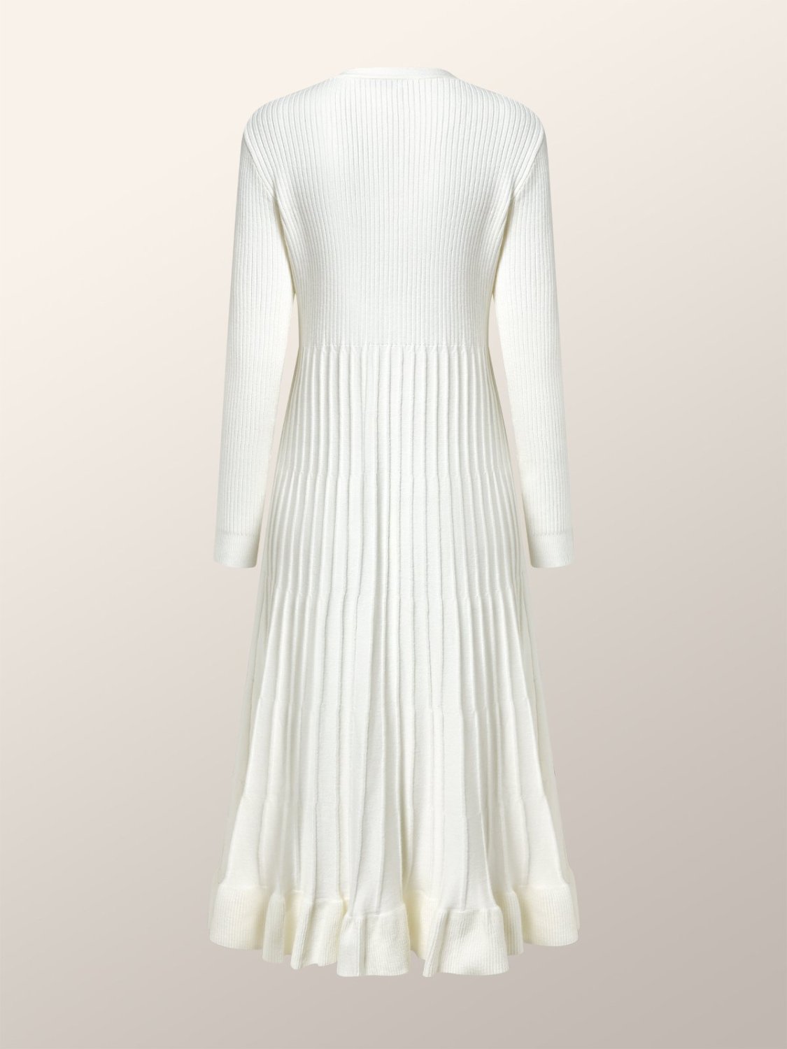 Round Neck Long Sleeve Pleated Sweater Dress
