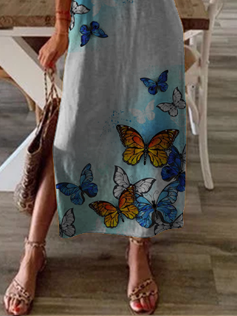 Boho Shift Butterfly Short Sleeve Knitting Dress