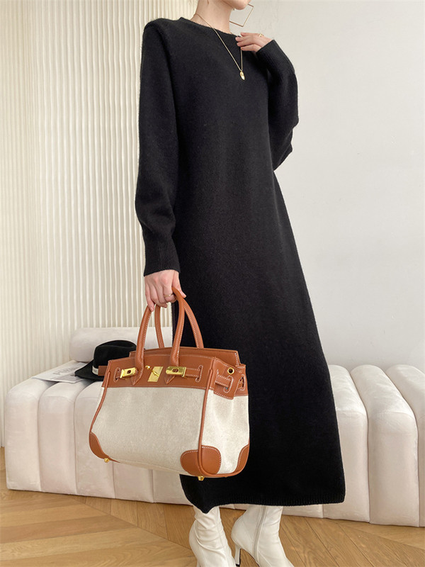 Urban Loose Long Sleeves Solid Color Round-Neck Sweater Dresses