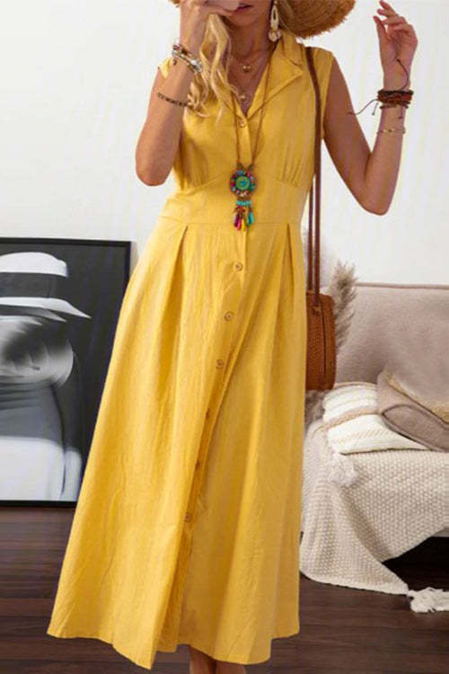 Elisara | Women’s Sleeveless Button Detail Midi Dress