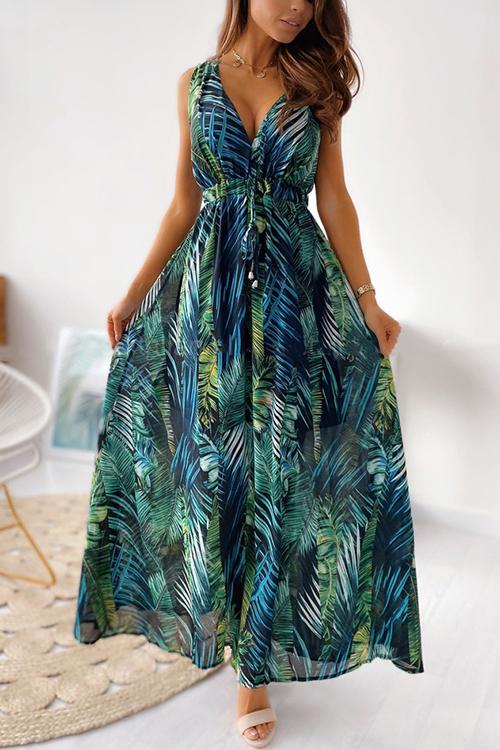 CHRISTINA LEAF PRINT MAXI DRESS
