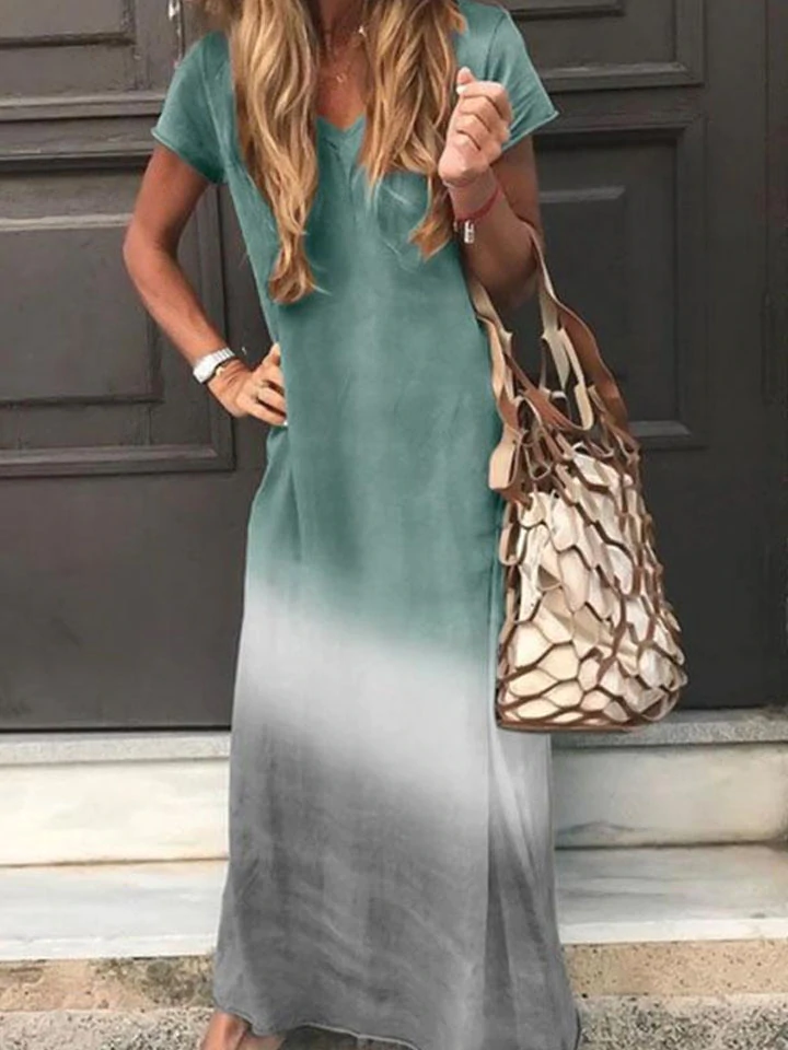 Vintage Color-Block Long Sleeves Maxi Dresses main image 1