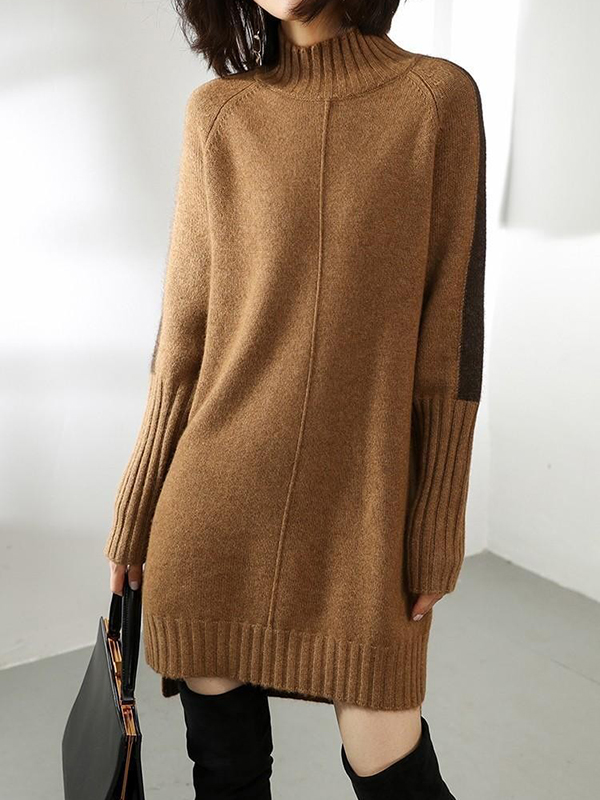 Contrast Turtleneck Long Sleeve Sweater