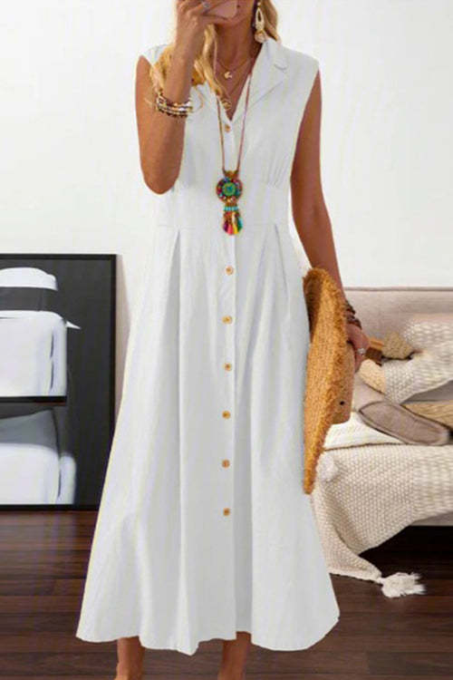 Lapel Backless Button Gown