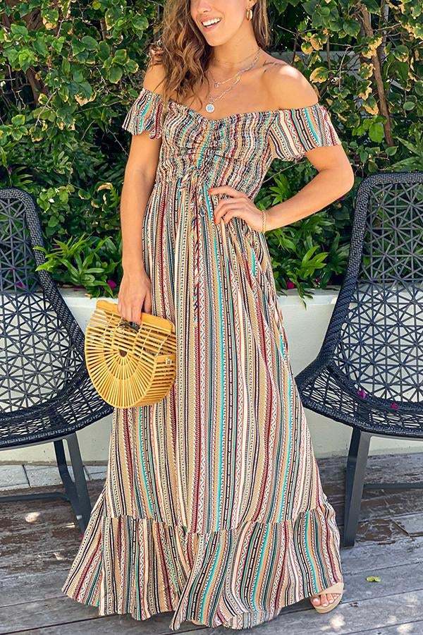 Some Like It Hot Smocked Off The Shoulder Maxi Dress