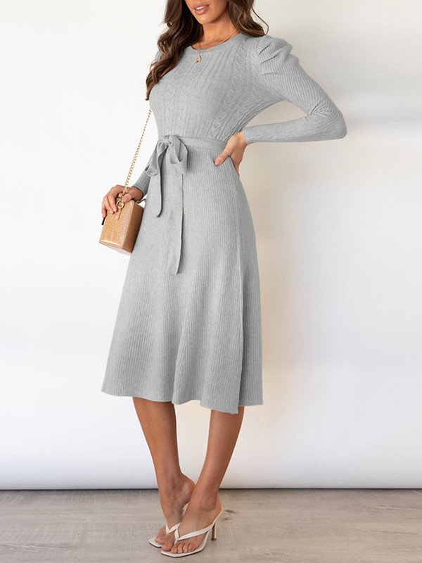 CHIC STAR Women's Asymmetric Button Tweed Dress - Long Sleeve, Belted Waist, Formal & Office Wear