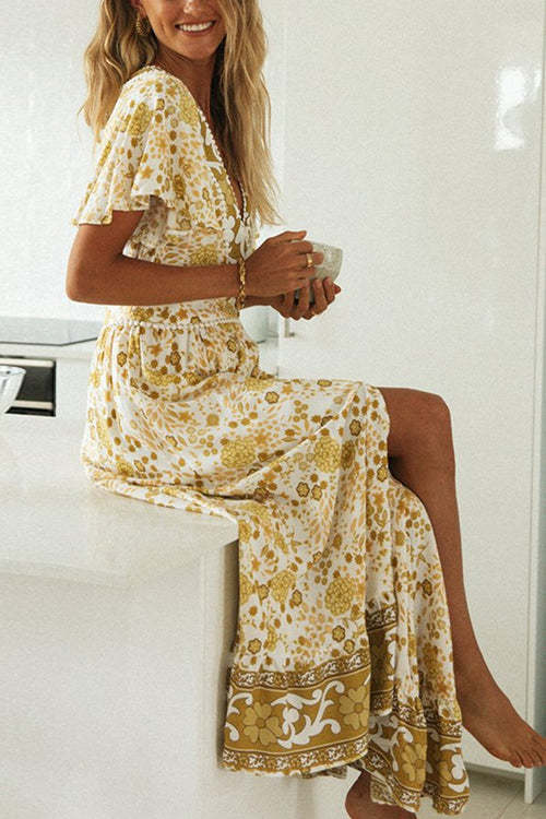 Black Floral Print V Neck Wrap High Waist Maxi Dress main image 1