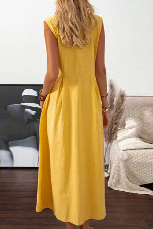 Lapel Button Slit Elegant Dress
