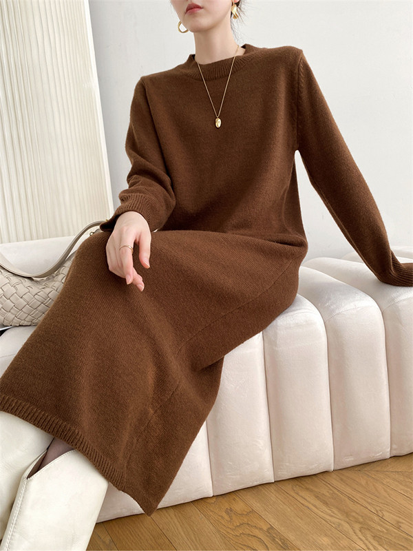 Urban Loose Long Sleeves Solid Color Round-Neck Sweater Dresses