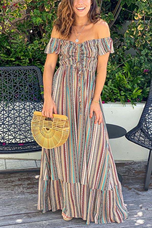 Smocked Bust Off Shoulder Vacation Maxi Dress main image 1