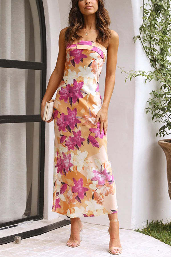 Sleeveless Floral Halter Backless Midi Dress