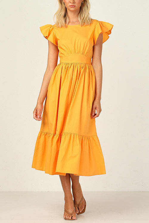 Ruffles Empire Waist Tie Backless Dress