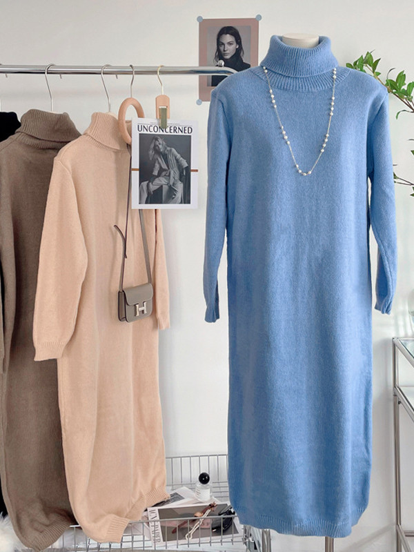 Casual Loose Solid Color Hooded Knitted Dress main image 1