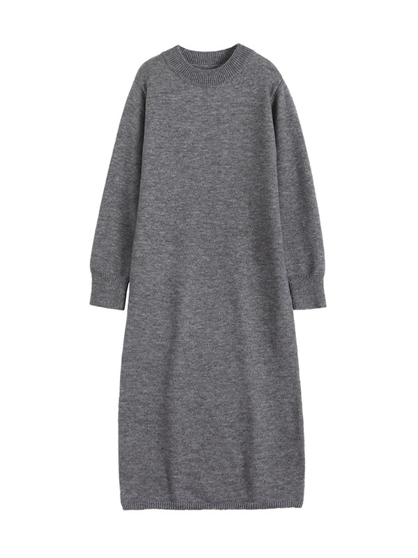 Loose Bat Sleeves Solid Color Sweater Dress