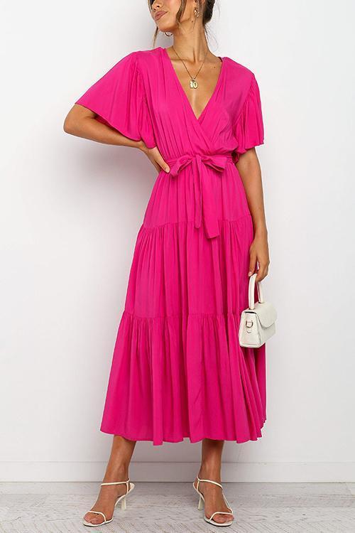 Elegant Ruffled Solid Color Maxi Dress