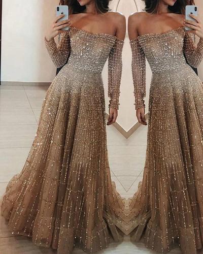 Women Sequined Long Sleeve Tube Top Dress S-XL
