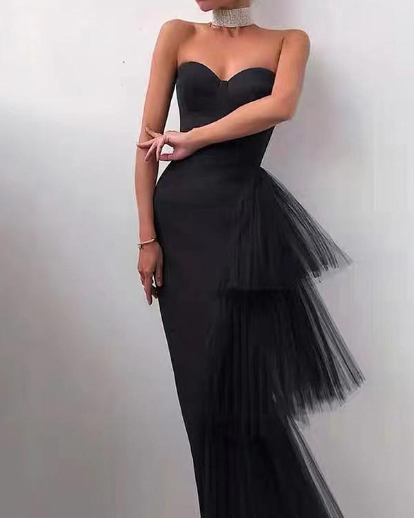 Sexy Tulle Patchwork Irregular Maxi Prom Dress