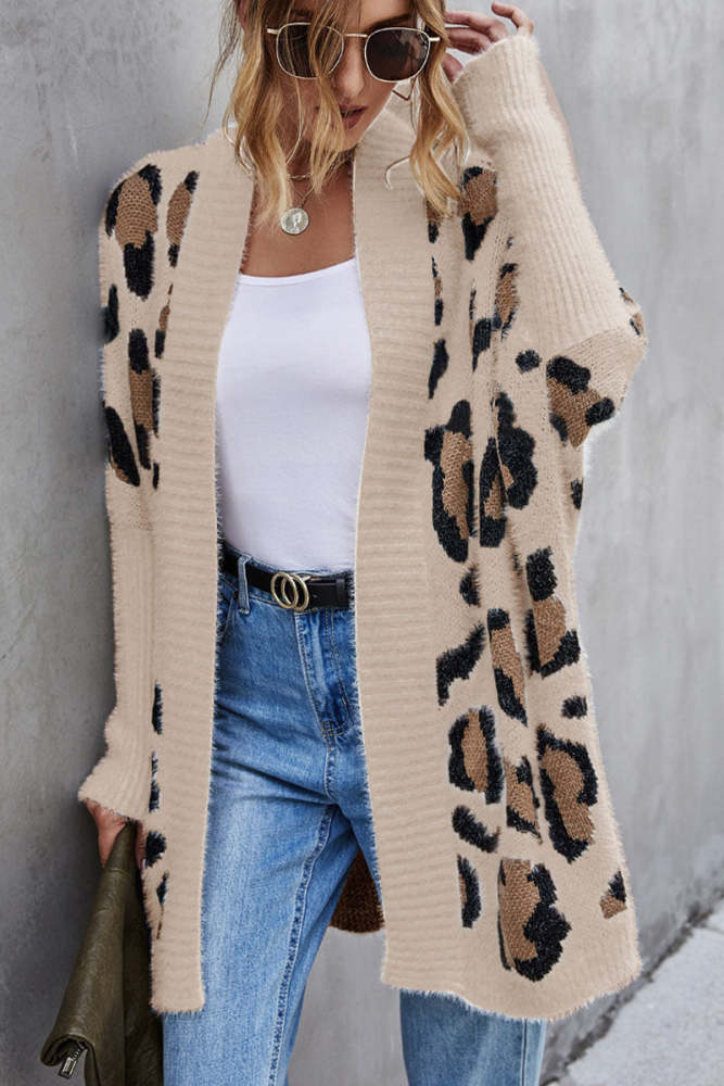 Leopard Print Loose Apricot Cardigan
