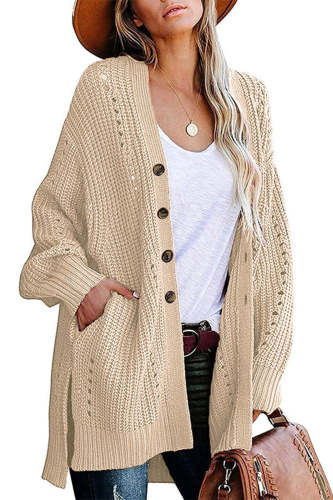 Hollow Button Slit Cardigan Knit Sweater