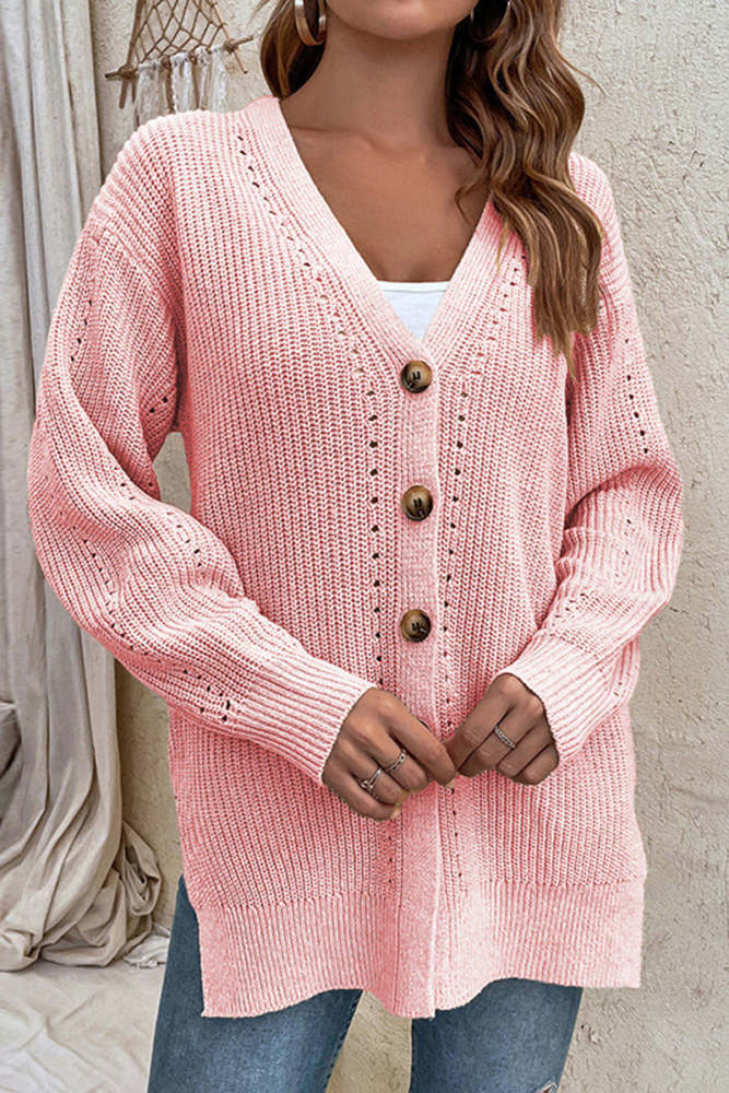 Hollow Button Slit Cardigan Knit Sweater