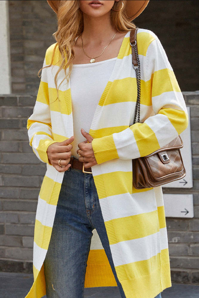 Colorblock Striped Knitted Cardigan