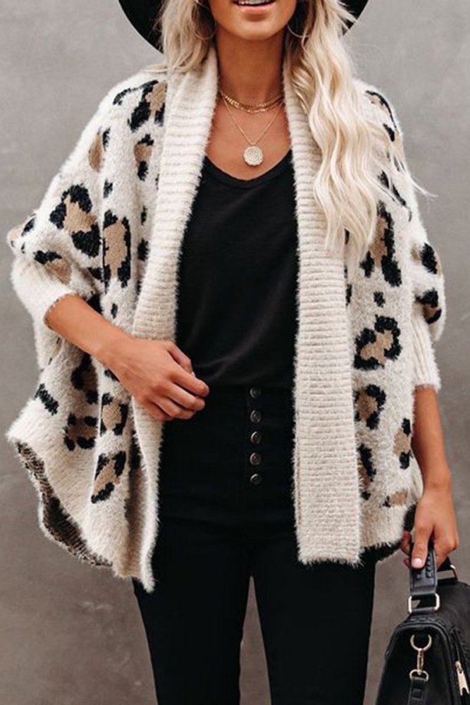 Leopard Print Loose Apricot Cardigan