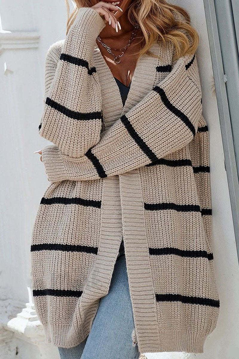 Striped Open Front Longline Cardigan