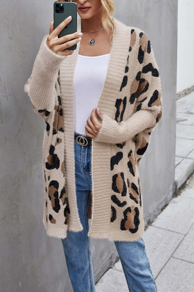 Leopard Print Loose Apricot Cardigan