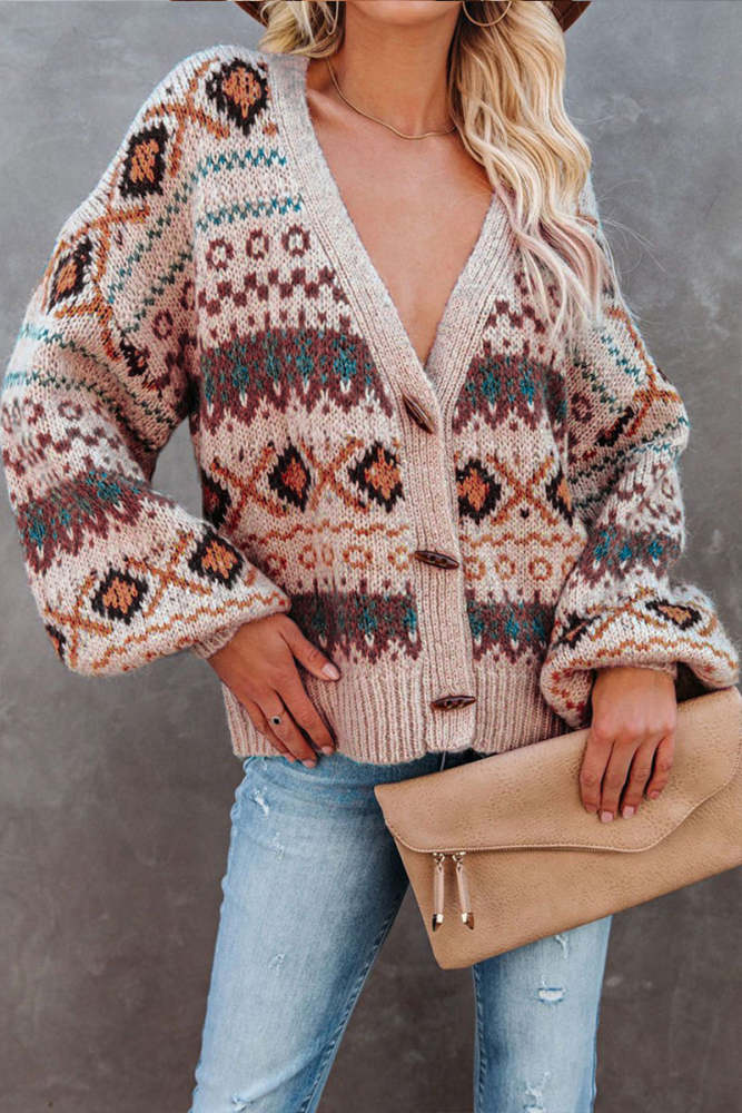 Loose Casual V-Neck Cardigan Knit Sweater