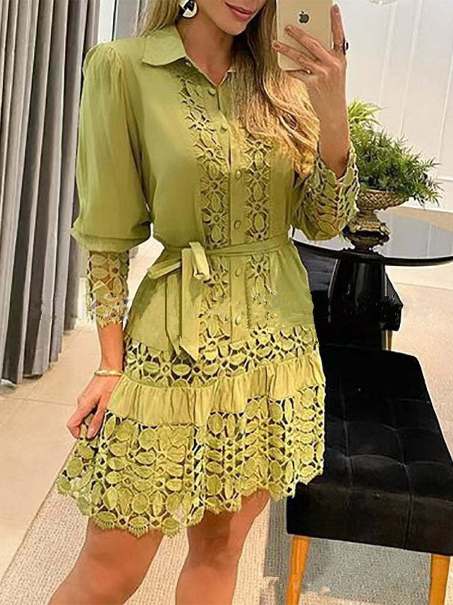 Contrast Shirt Collar Dress