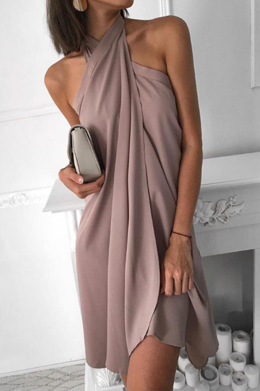 Fashion Elegant Solid Halter Irregular Dress Dresses(7 Colors)