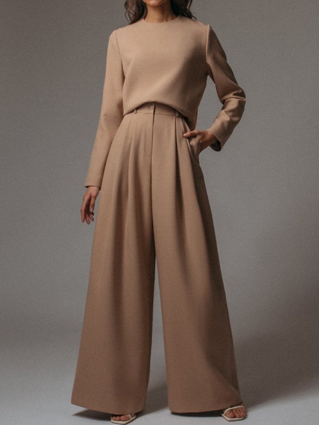 Casual Loose Long Sleeve Solid Color Two-piece Suit