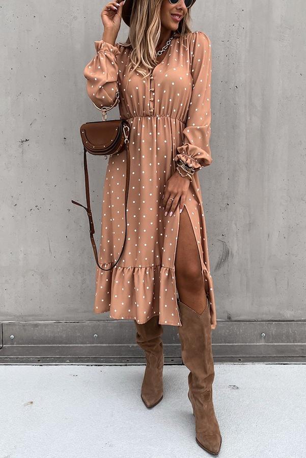 Slit Sleeve Midi Dress with Decorative Button main image 1