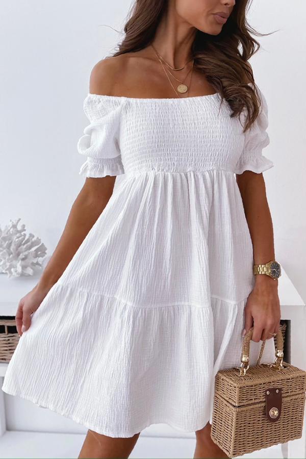 Be Mine Off Shoulder Smocked Back Mini Dress