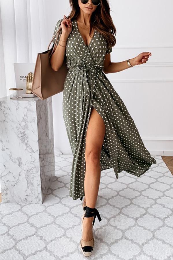 Polka Dot Wrap Maxi Dress