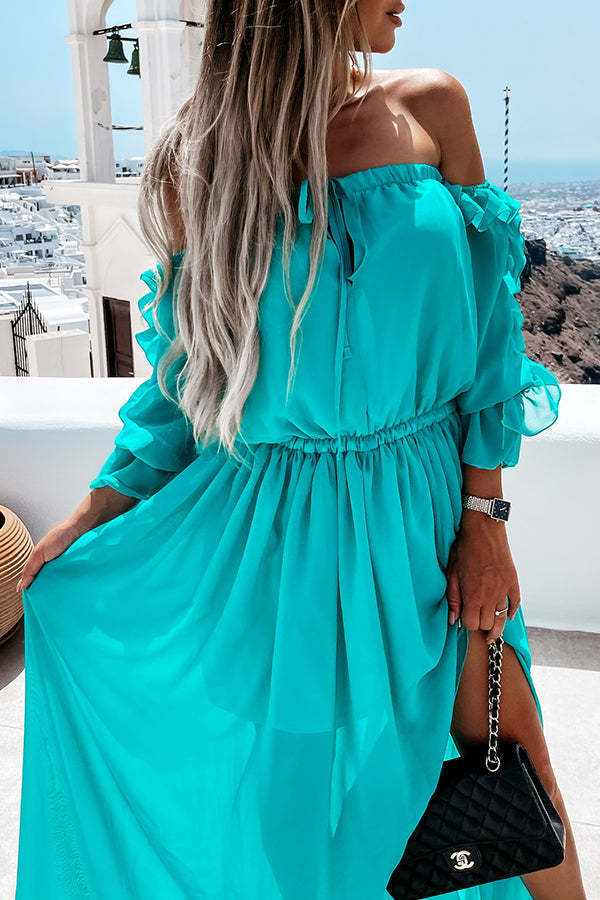 Sweet Colour Off Shoulder Ruffle Maxi Dress