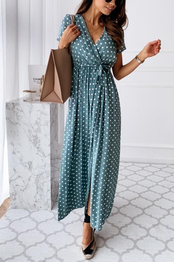 Polka Dot Wrap Maxi Dress