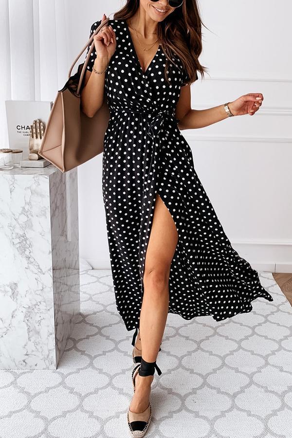 Polka Dot Wrap Maxi Dress