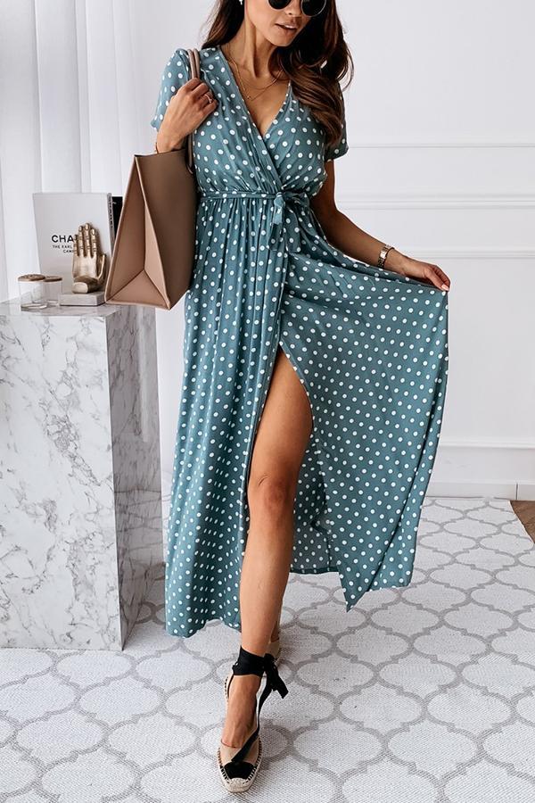 Polka Dot Wrap Maxi Dress