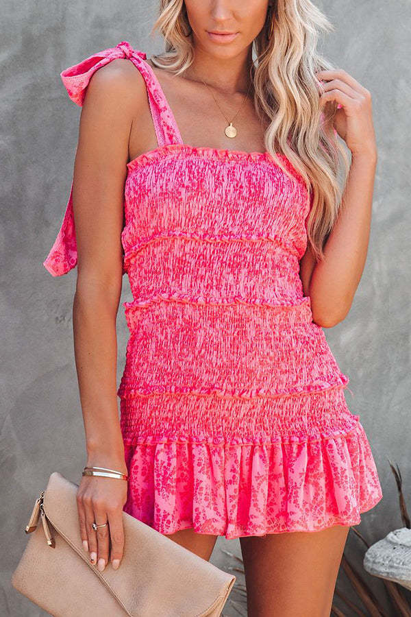 Floral Smocked Ruffle Tie Dress