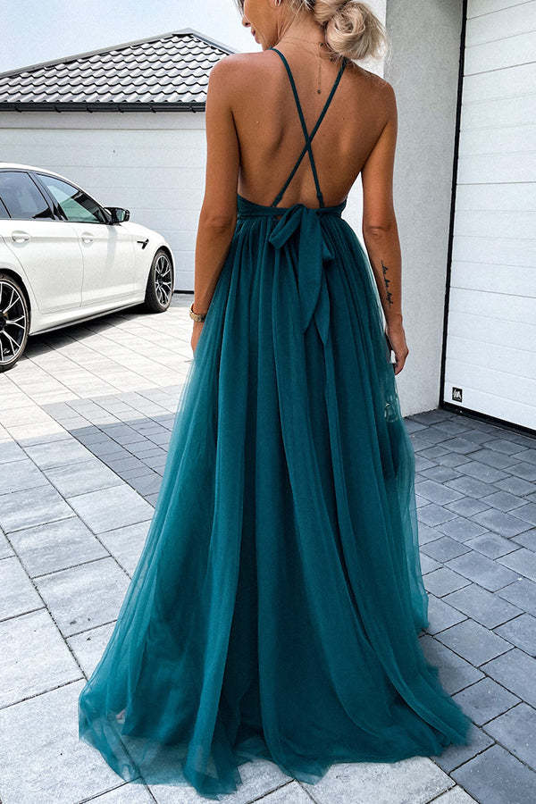 Pleated Backless Maxi Dress