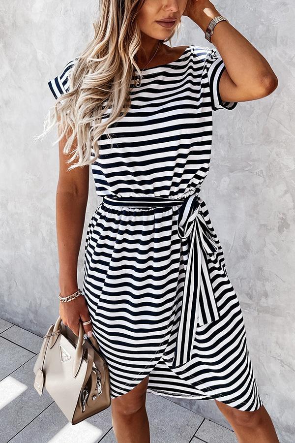 Cotton Blend Striped T-shirt Dress