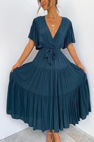 Elegant Flared Sleeve Tie Midi Dress