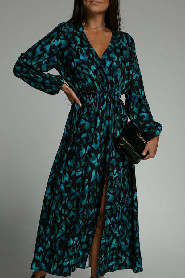 Leopard Print Slit Midi Dress