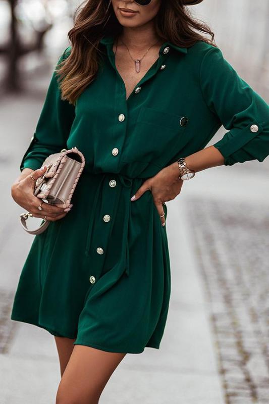 Pocketed Button Down Shirt Dress