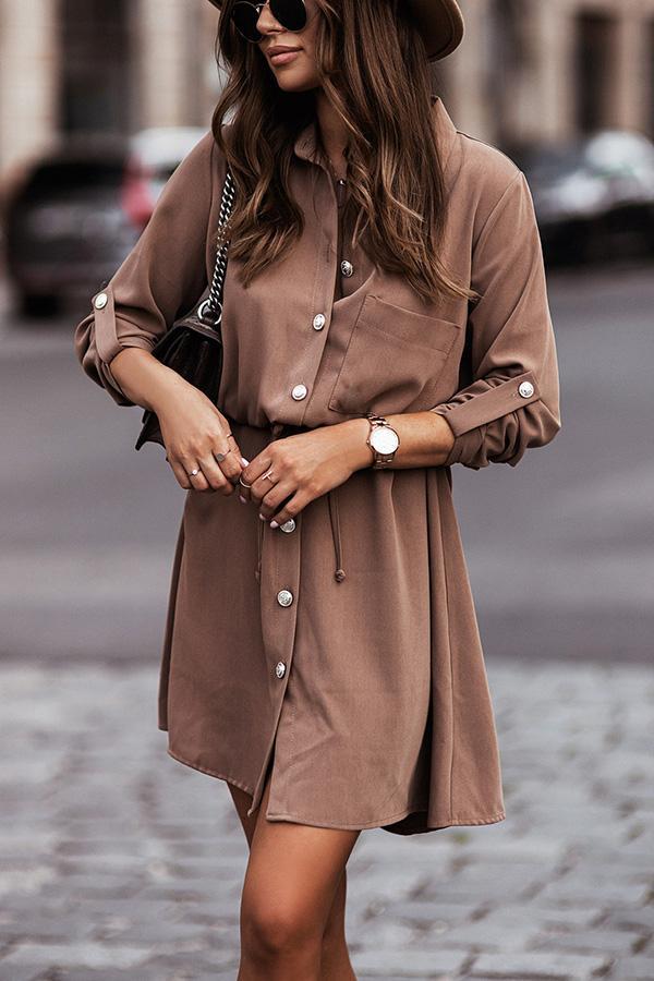 Casual Button Down Shirt Dress with Pockets