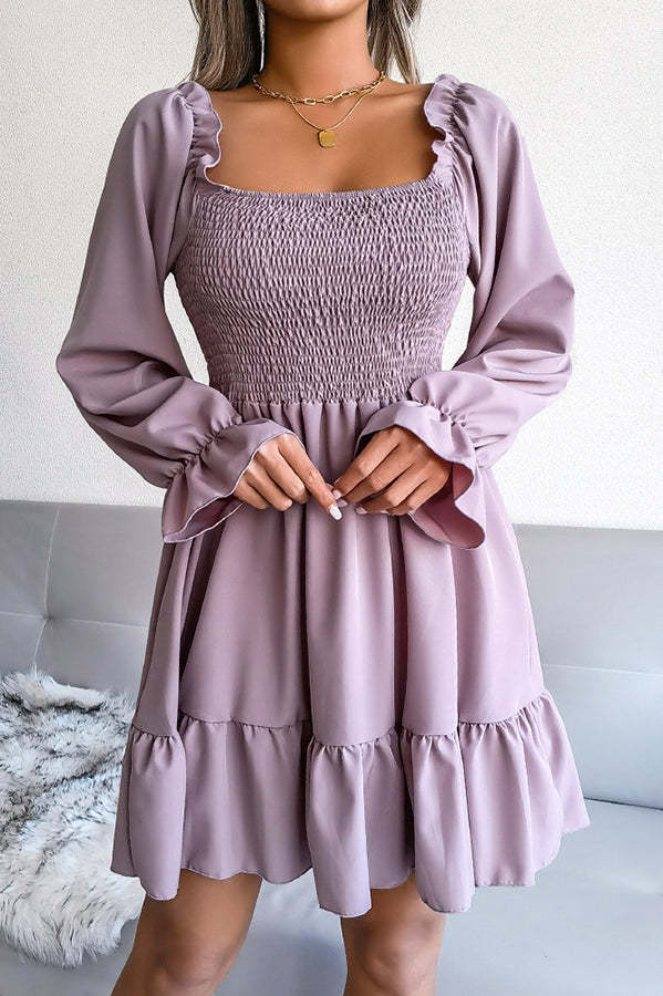 Smocked Long Sleeve Mini Dress